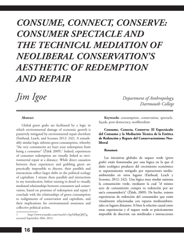 Consume, Connect, Conserve: Consumer Spectacle and the Technical Mediation of Neoliberal Conservation's Aesthetic of Redemption and Repair excerpt