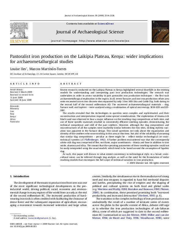 An Archaeometallurgical Investigation of Iron Smithing in Swahili Contexts and its Wider Implications excerpt